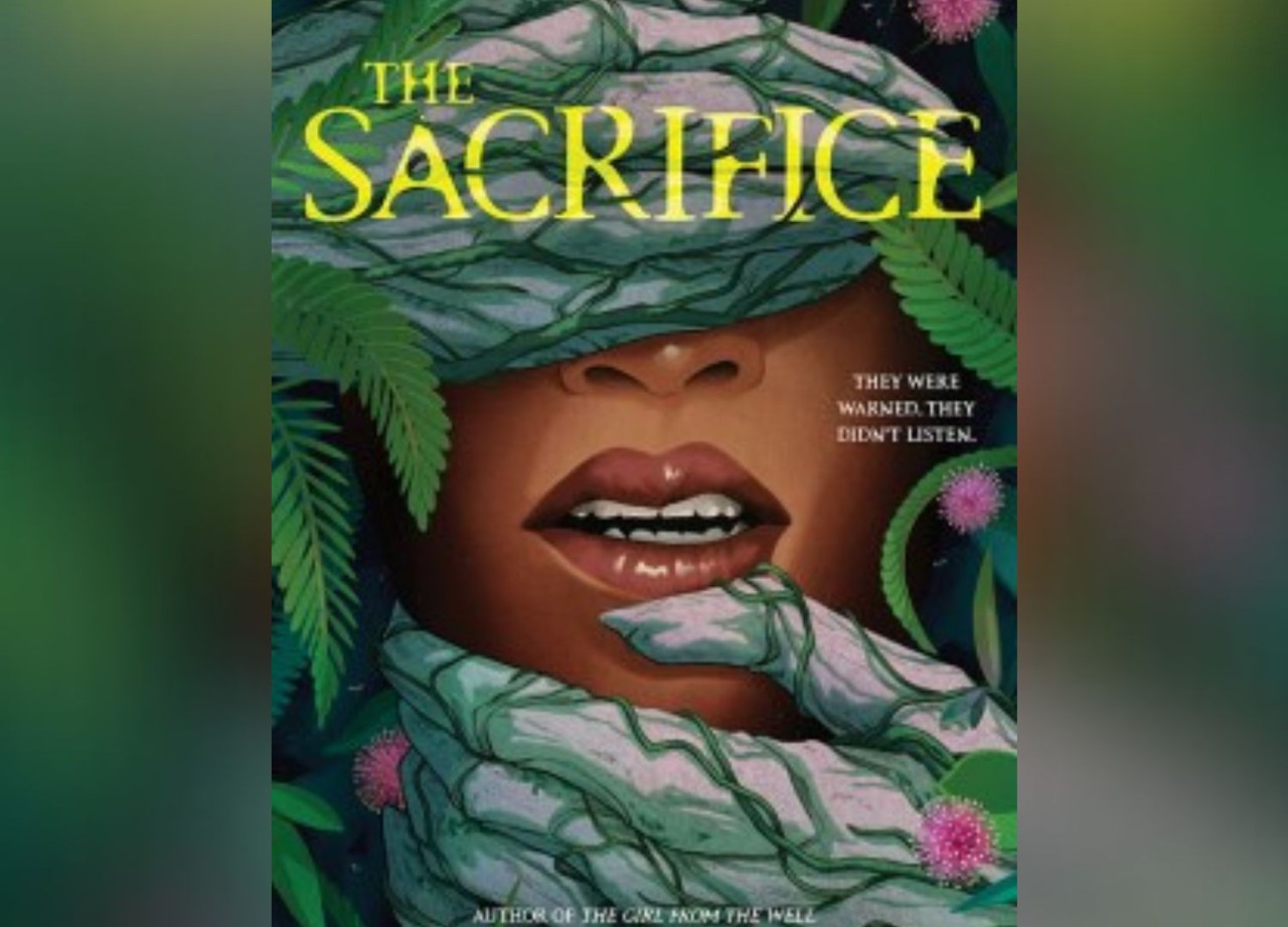 Book cover with the words, "The Sacrifice by Rin Chupeco"